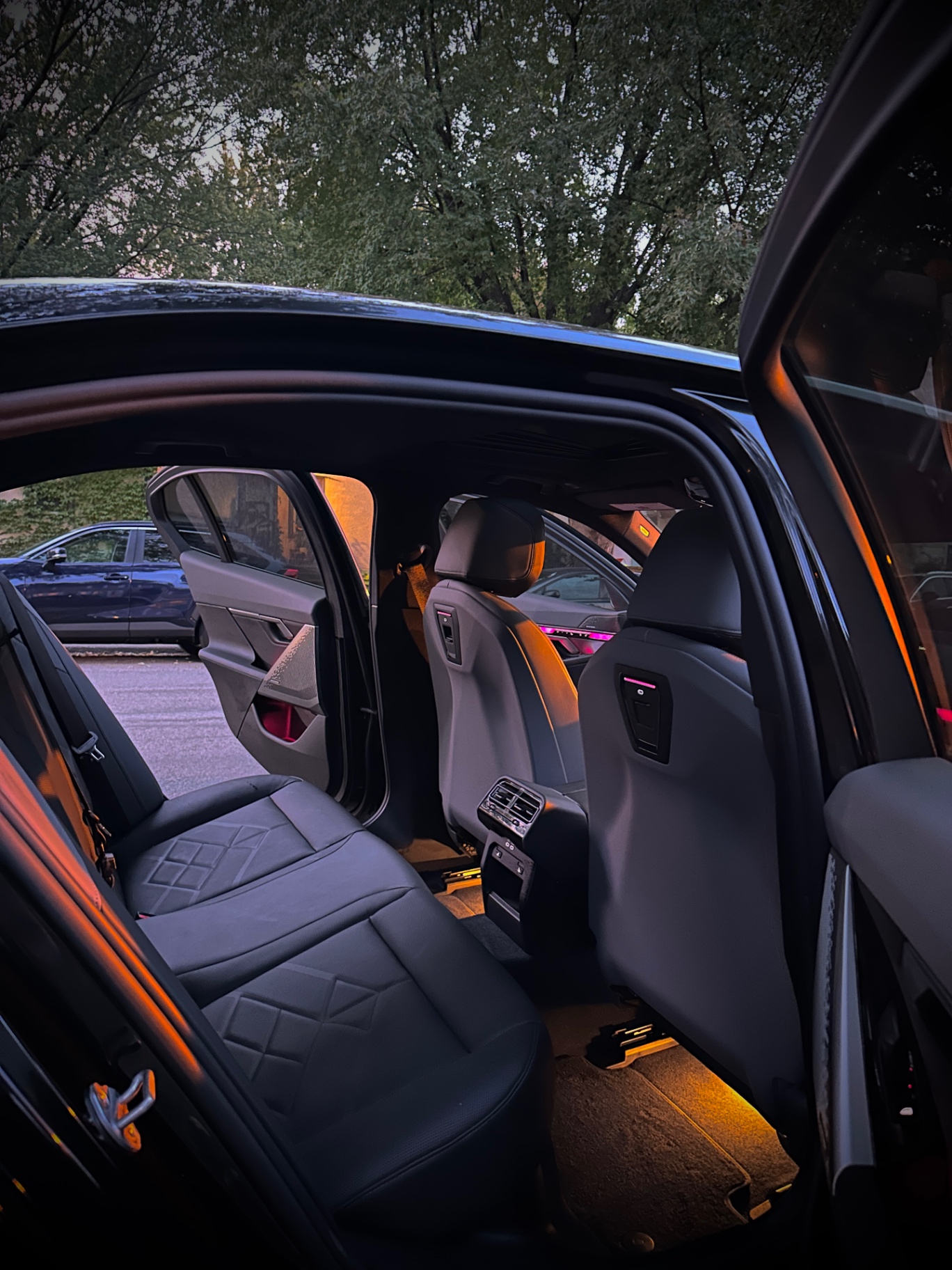 Detailed BMW rear seats with ambient floor lighting